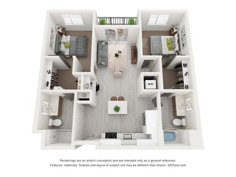 Floor plan for 2 beds, 2 baths, 915 sqft